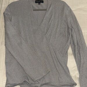 Jones New York Women's Silver V-Neck Sweater. Perfect for the Holidays